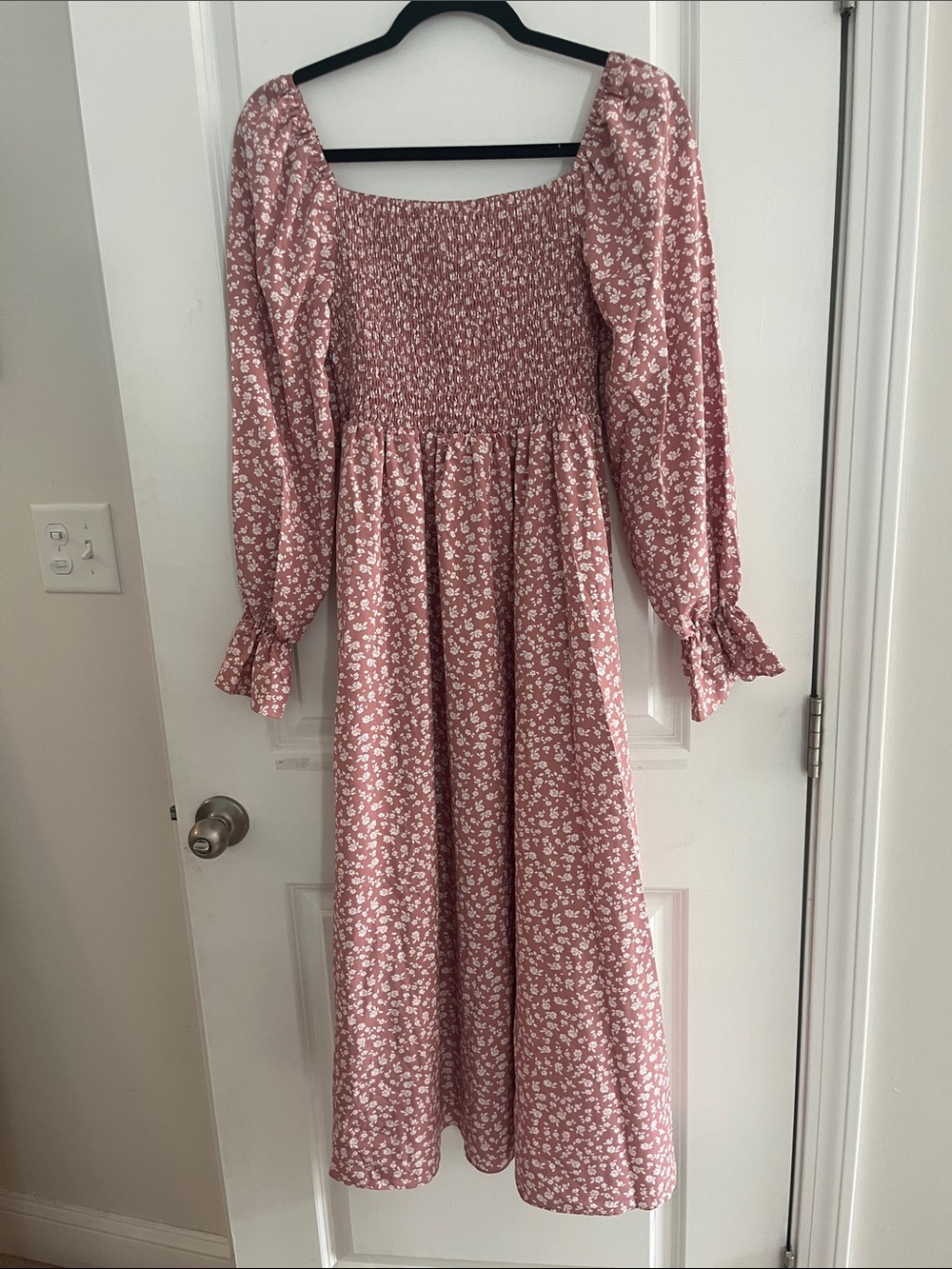 Smocked Square Neck Pink Floral Maxi Dress - Picture 1 of 1